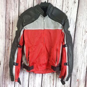 Pilot Motorcycle Jacket Large Leather Mesh Black Red Pad Shoulder Back Spine Men